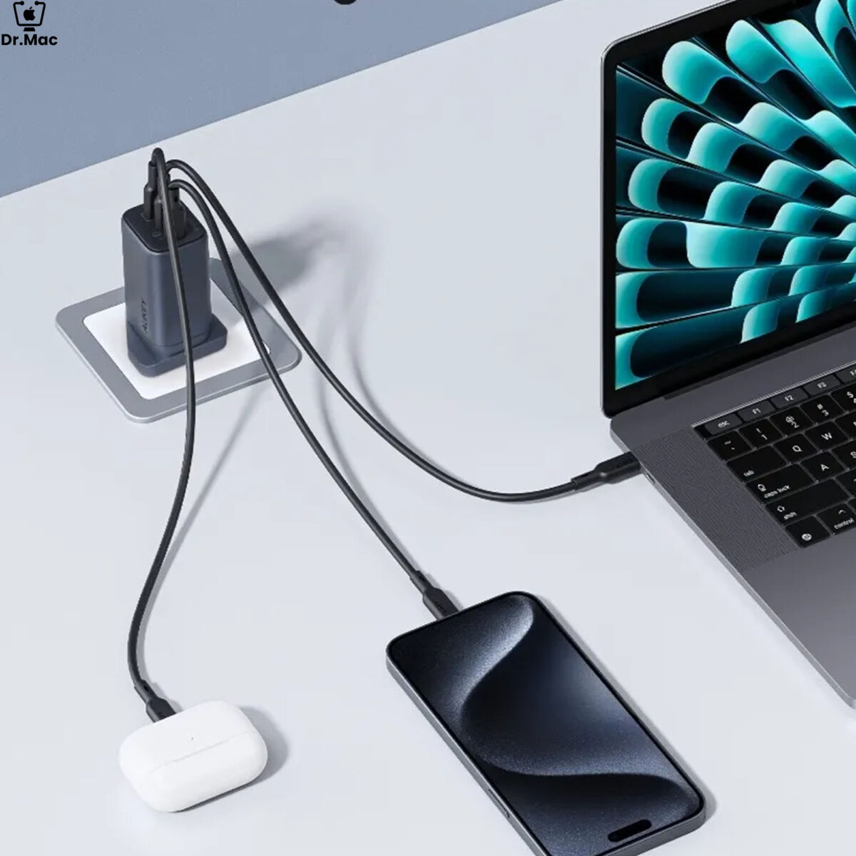 aukey pa b6u omnia ii mix 67w ufcs 3 port ufcs wall charger with gan technology